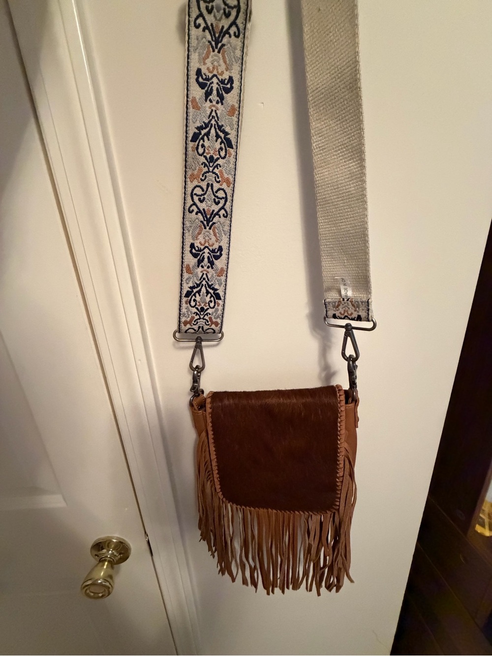 Montana West Brown Fringe Crossbody Bag with Embroidered Strap